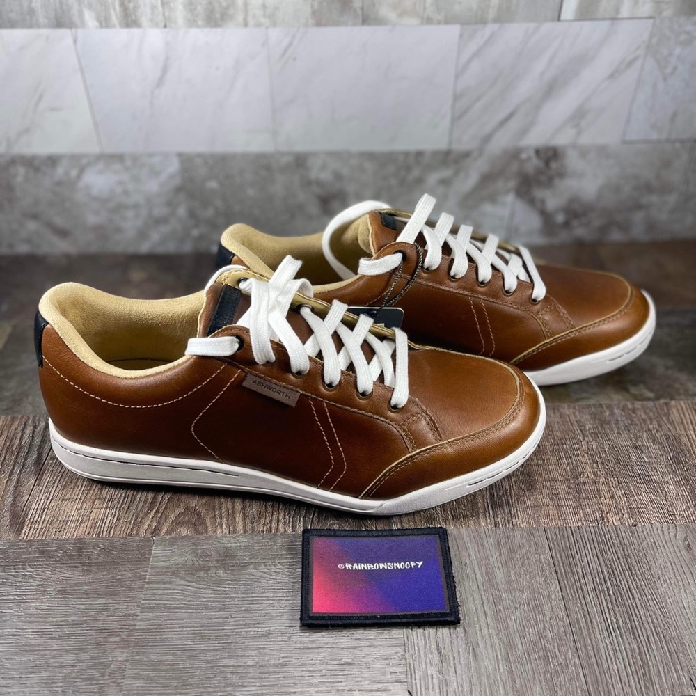 Ashworth Cardiff Brown Leather Spikeless Cleated Golf Shoes Mens US 7 1/2